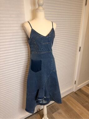 Denim Spaghetti-Strap Midi Dress in Dark Blue 0573